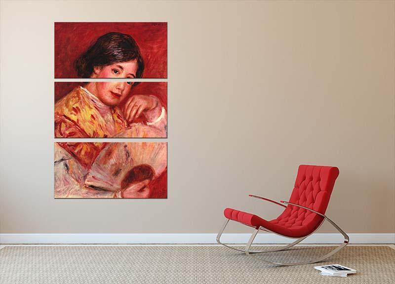 Young girl with fan by Renoir 3 Split Panel Canvas Print - Canvas Art Rocks - 2