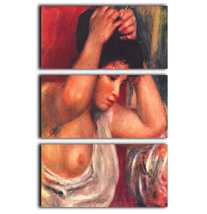 Young woman hairdressing by Renoir 3 Split Panel Canvas Print - Canvas Art Rocks - 1