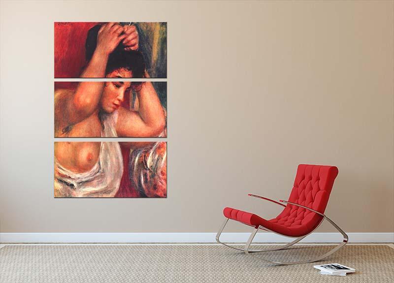 Young woman hairdressing by Renoir 3 Split Panel Canvas Print - Canvas Art Rocks - 2