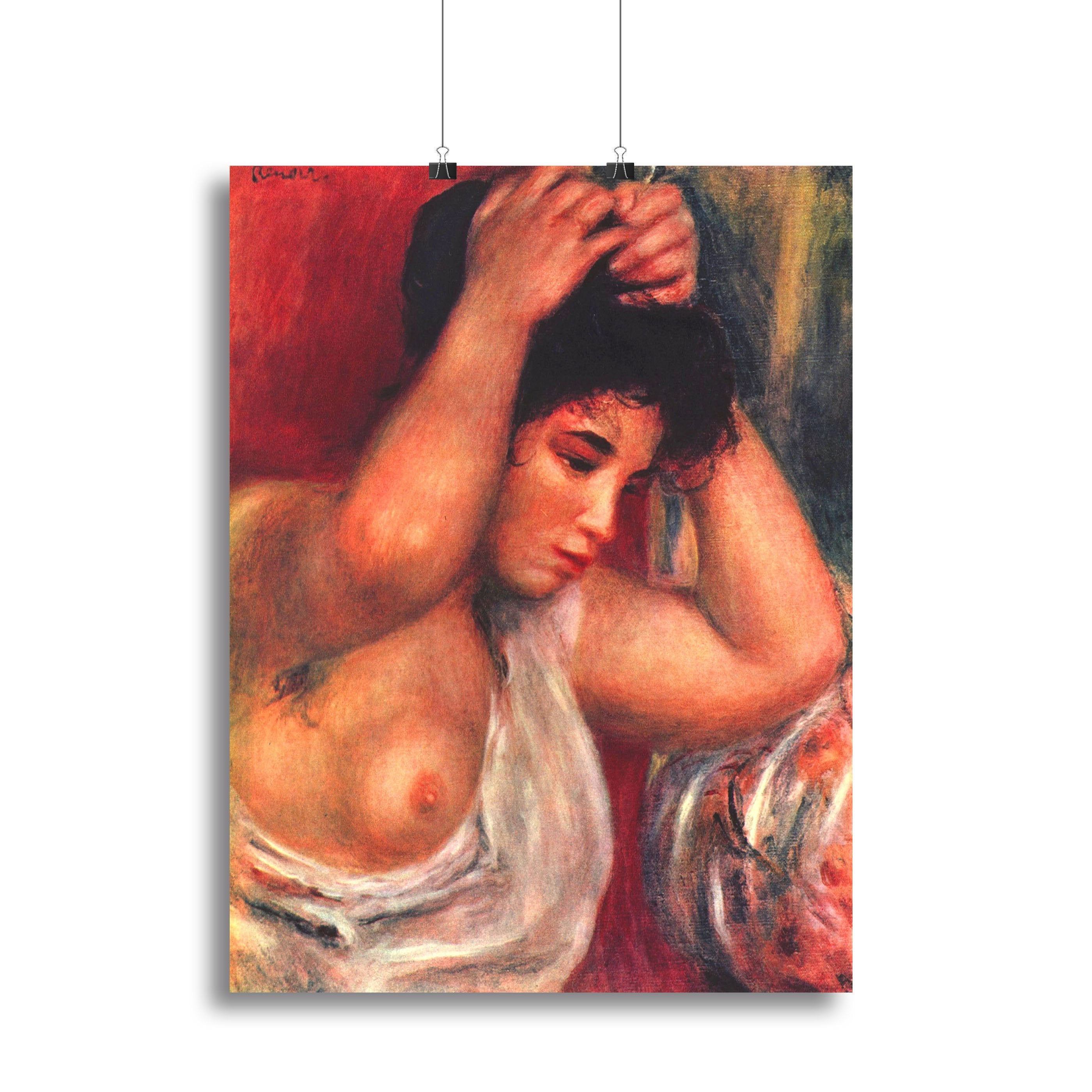 Young woman hairdressing by Renoir Canvas Print or Poster