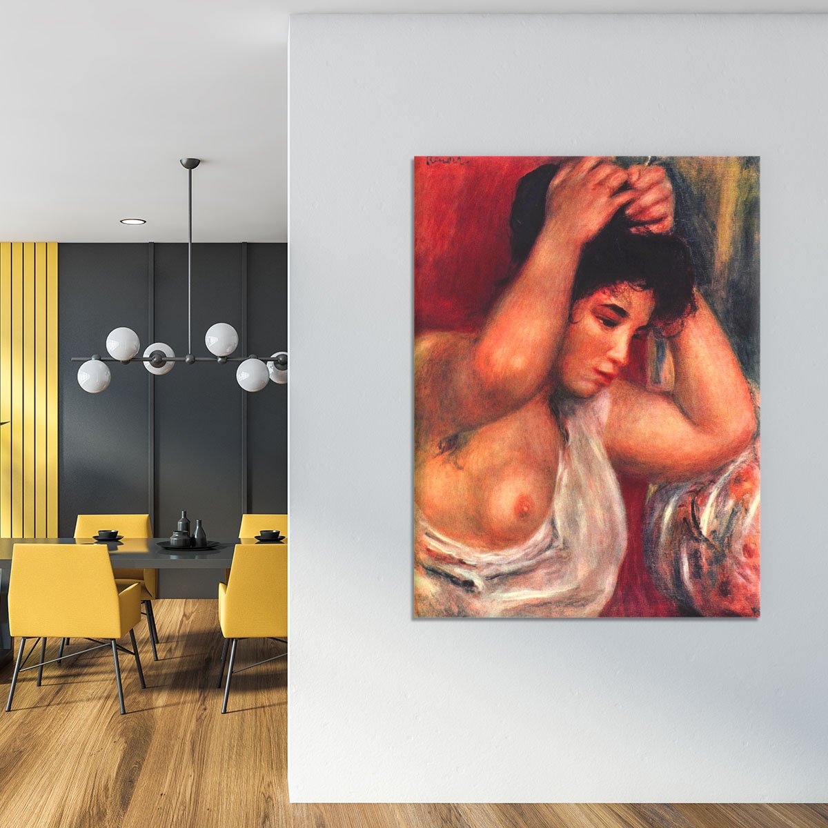 Young woman hairdressing by Renoir Canvas Print or Poster