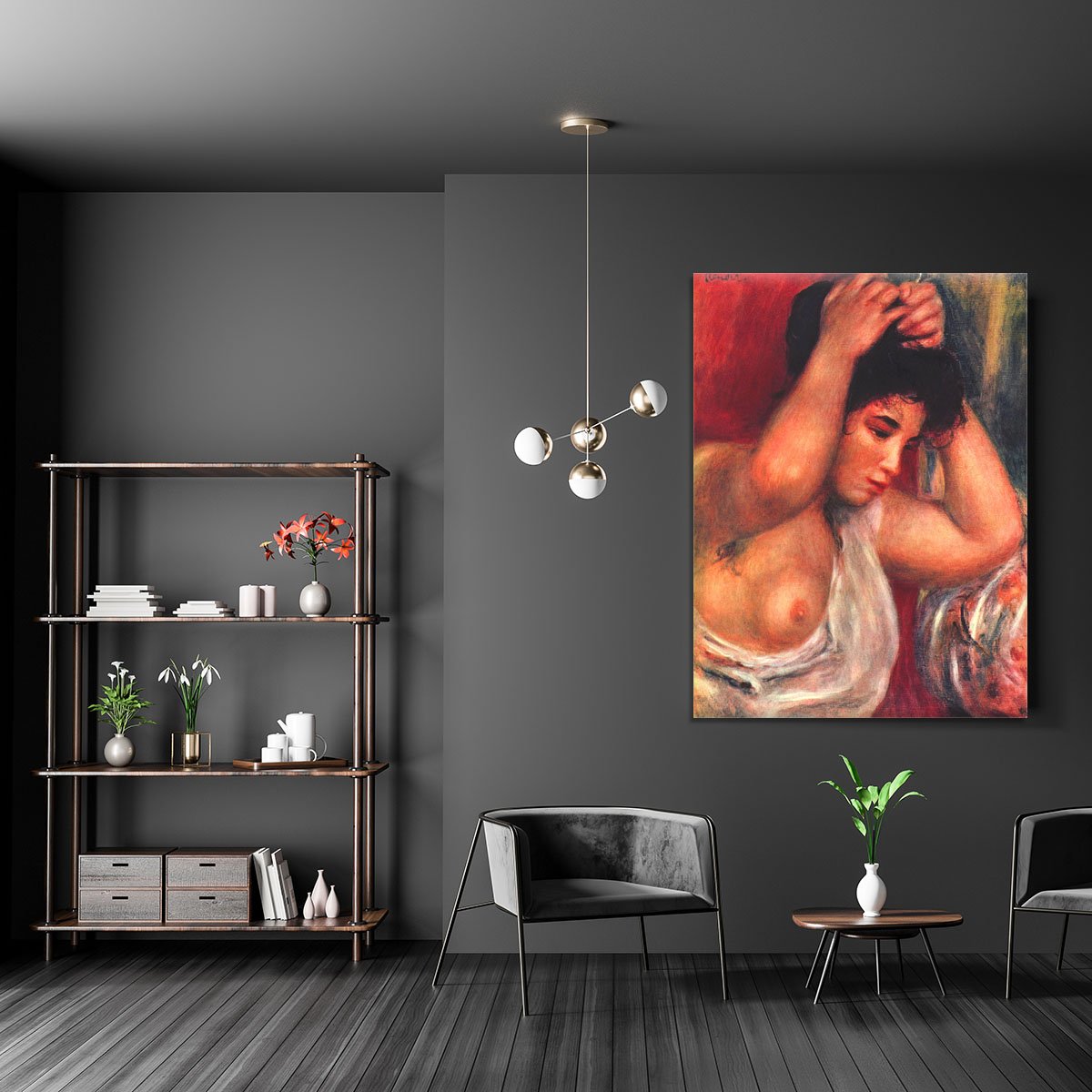 Young woman hairdressing by Renoir Canvas Print or Poster
