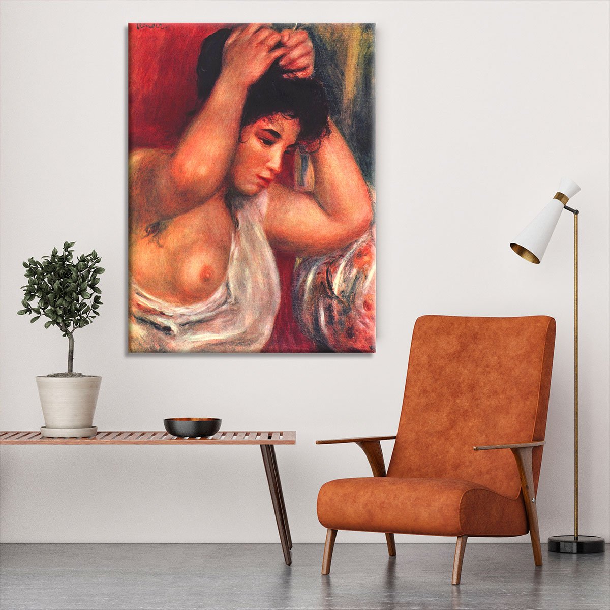 Young woman hairdressing by Renoir Canvas Print or Poster