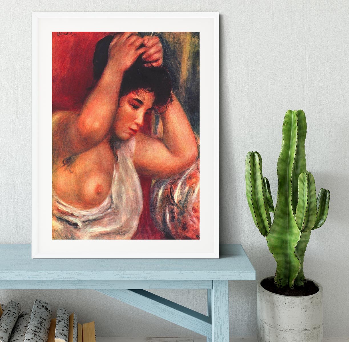 Young woman hairdressing by Renoir Framed Print - Canvas Art Rocks - 5