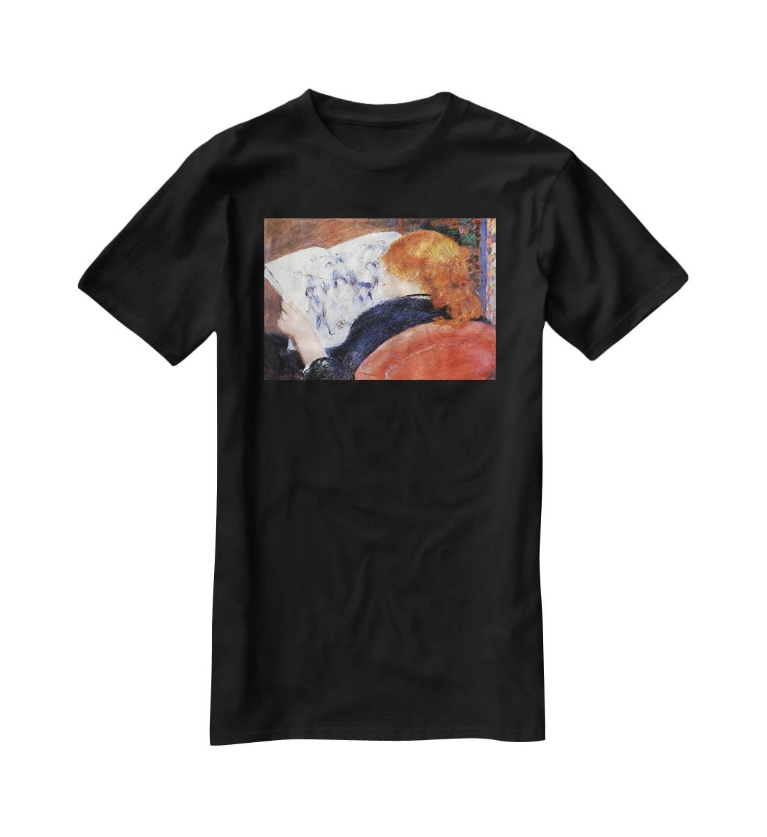 Young woman reads illustrated journal by Renoir T-Shirt - Canvas Art Rocks - 1