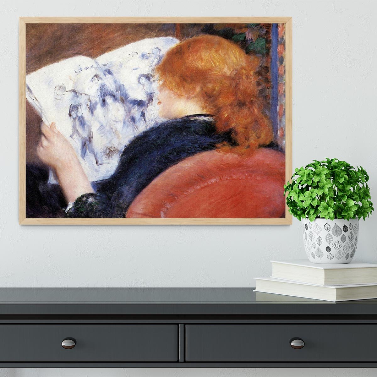 Young woman reads illustrated journal by Renoir Framed Print - Canvas Art Rocks - 4