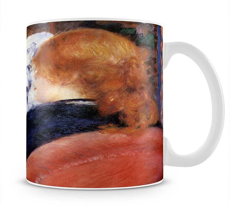 Young woman reads illustrated journal by Renoir Mug - Canvas Art Rocks - 1