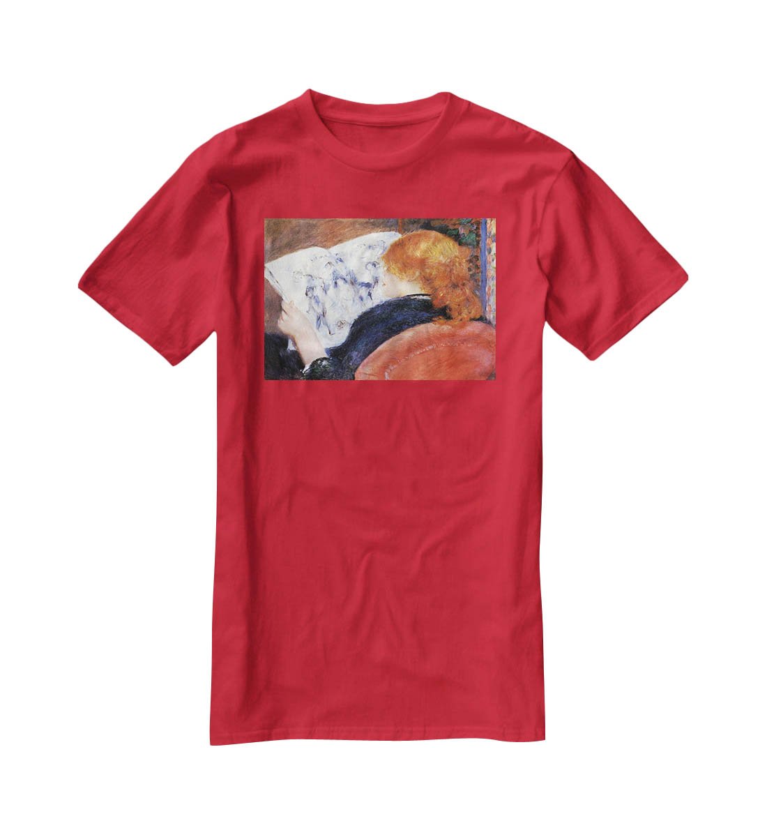 Young woman reads illustrated journal by Renoir T-Shirt - Canvas Art Rocks - 4