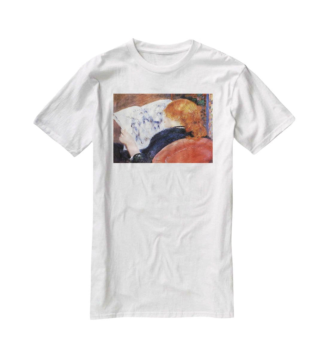 Young woman reads illustrated journal by Renoir T-Shirt - Canvas Art Rocks - 5