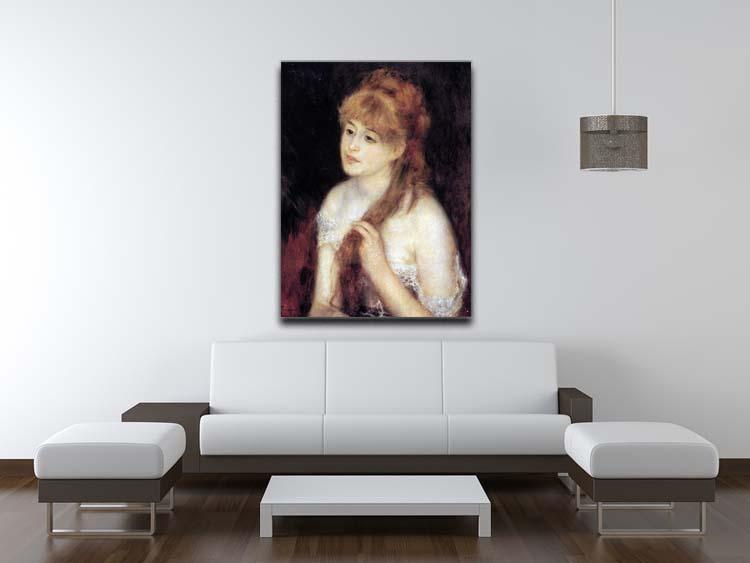 Young woman strokes her hair by Renoir Canvas Print or Poster - Canvas Art Rocks - 4