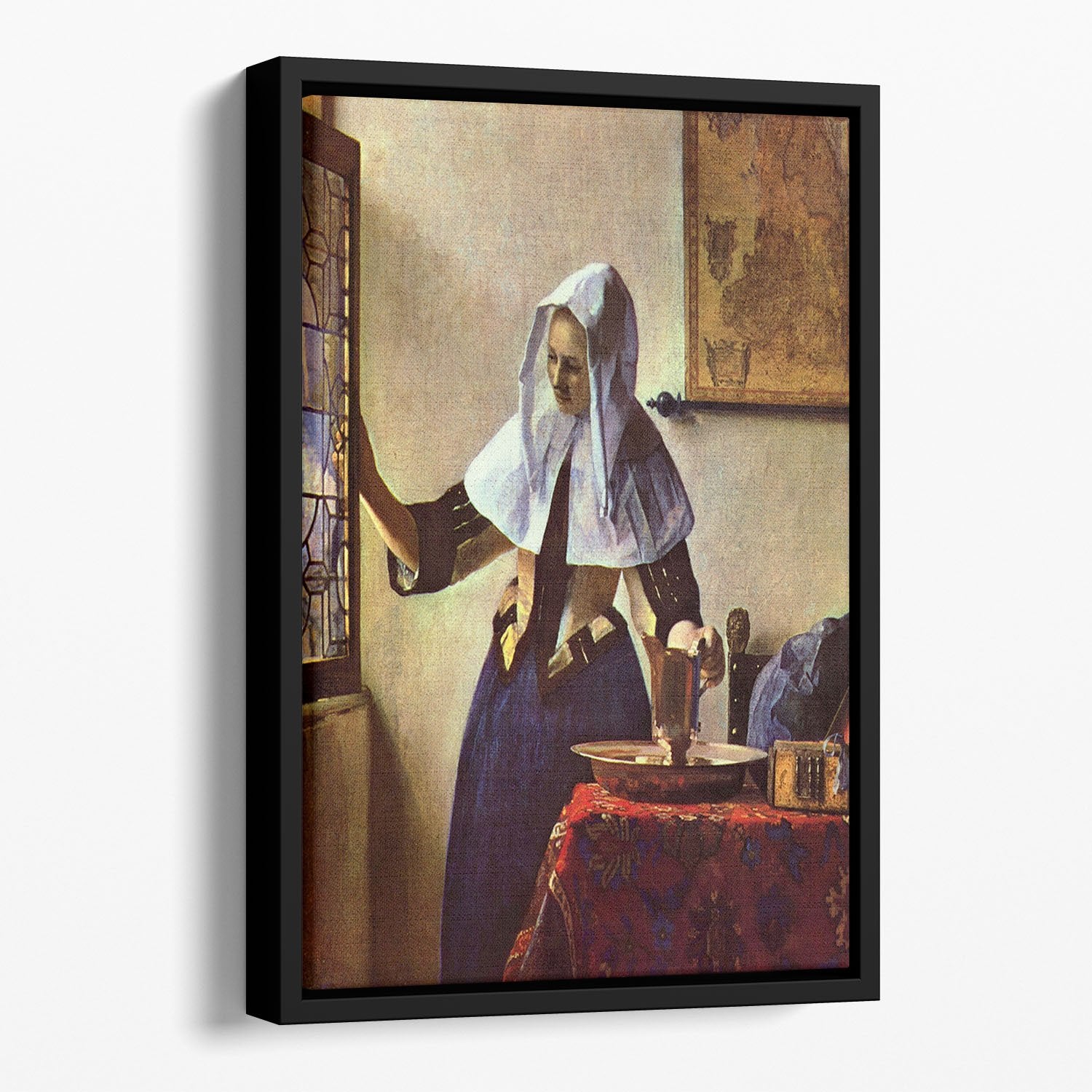 Young woman with a water jug at the window by Vermeer Floating Framed Canvas