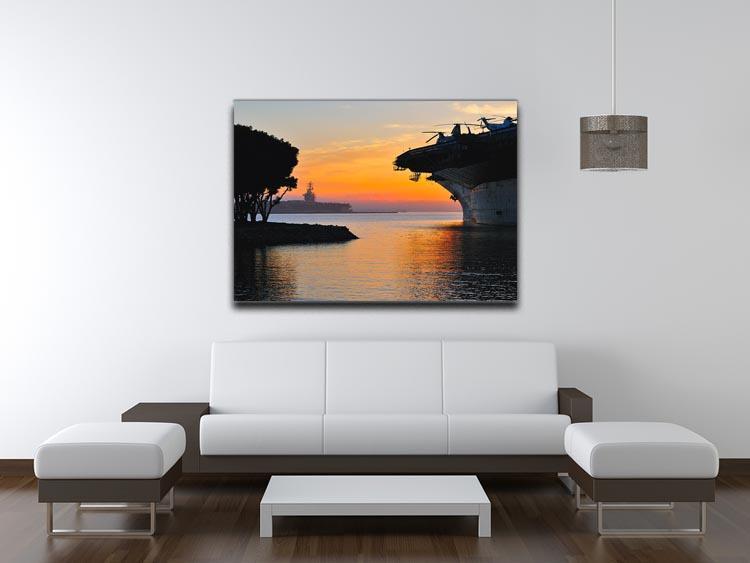 aircraft carrier in harbour in sunset Canvas Print or Poster - Canvas Art Rocks - 4