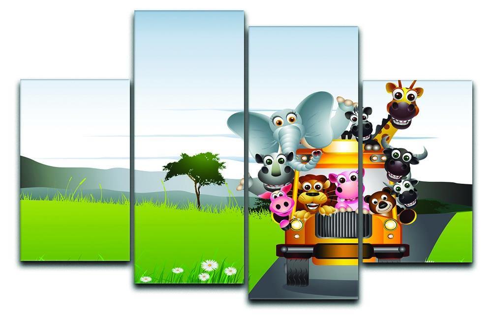 animal on yellow car 4 Split Panel Canvas  - Canvas Art Rocks - 1