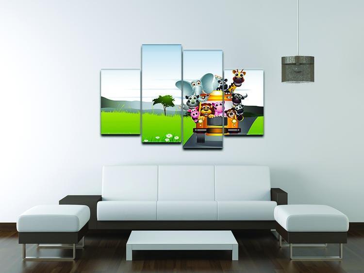 animal on yellow car 4 Split Panel Canvas - Canvas Art Rocks - 3