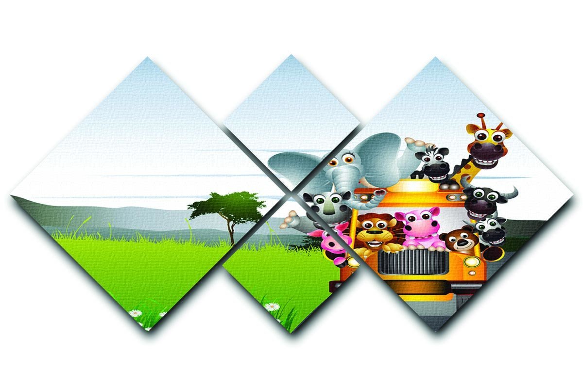 animal on yellow car 4 Square Multi Panel Canvas  - Canvas Art Rocks - 1