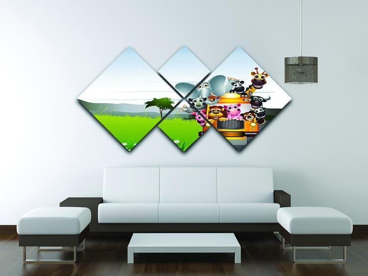 animal on yellow car 4 Square Multi Panel Canvas - Canvas Art Rocks - 3