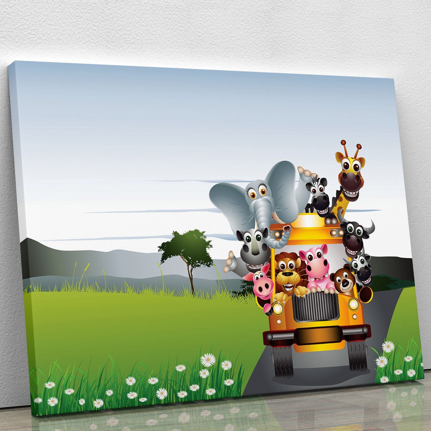 animal on yellow car Canvas Print or Poster