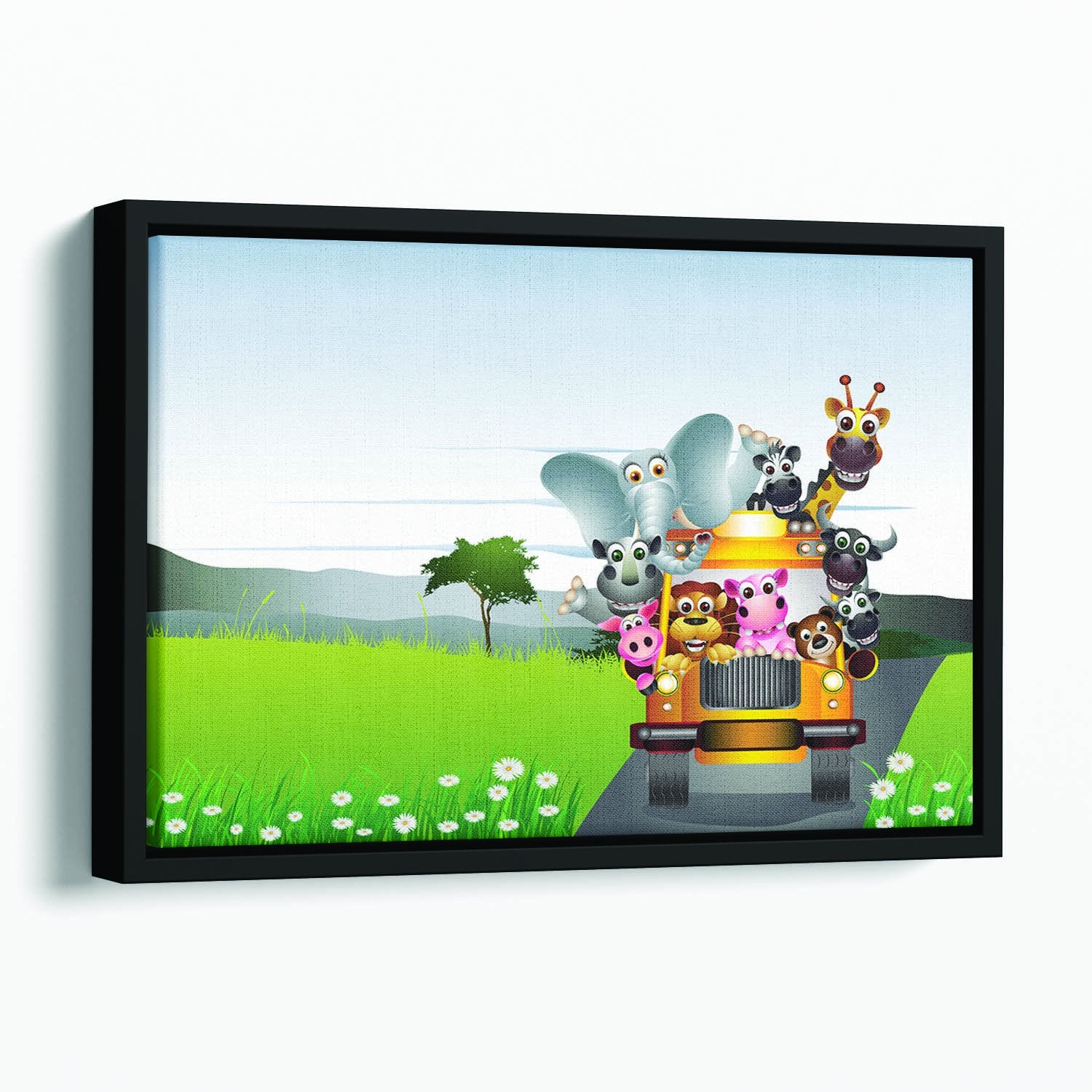 animal on yellow car Floating Framed Canvas