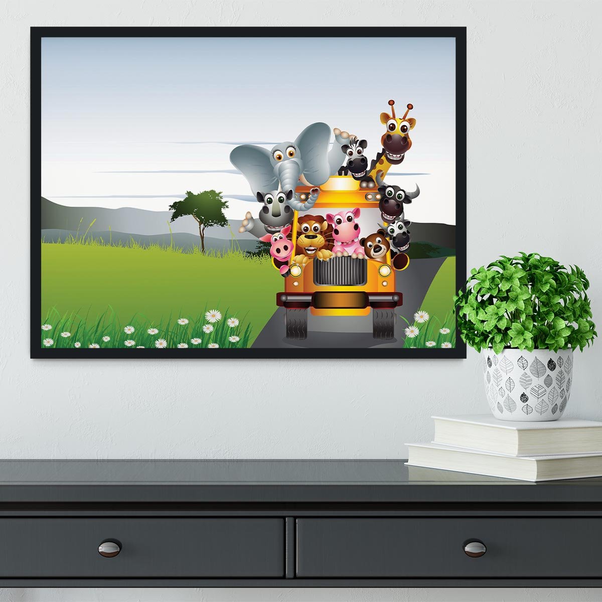 animal on yellow car Framed Print - Canvas Art Rocks - 2