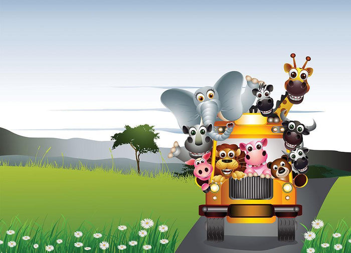 animal on yellow car Wall Mural Wallpaper
