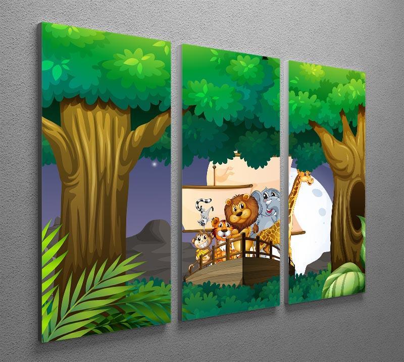 animals on boat in the jungle 3 Split Panel Canvas Print - Canvas Art Rocks - 2