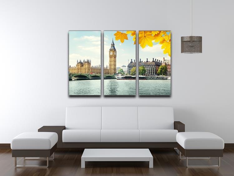 autumn leaves and Big Ben London 3 Split Panel Canvas Print - Canvas Art Rocks - 3