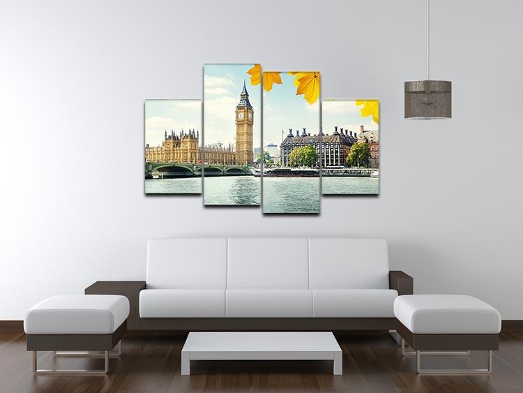 autumn leaves and Big Ben London 4 Split Panel Canvas  - Canvas Art Rocks - 3