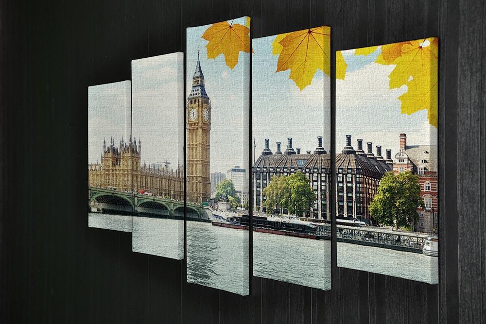 autumn leaves and Big Ben London 5 Split Panel Canvas  - Canvas Art Rocks - 2