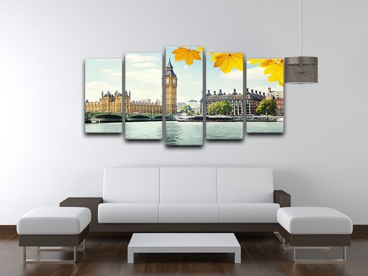 autumn leaves and Big Ben London 5 Split Panel Canvas  - Canvas Art Rocks - 3