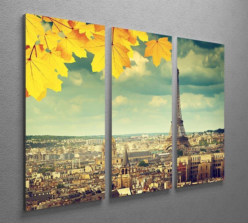 autumn leaves in Paris and Eiffel tower 3 Split Panel Canvas Print - Canvas Art Rocks - 2