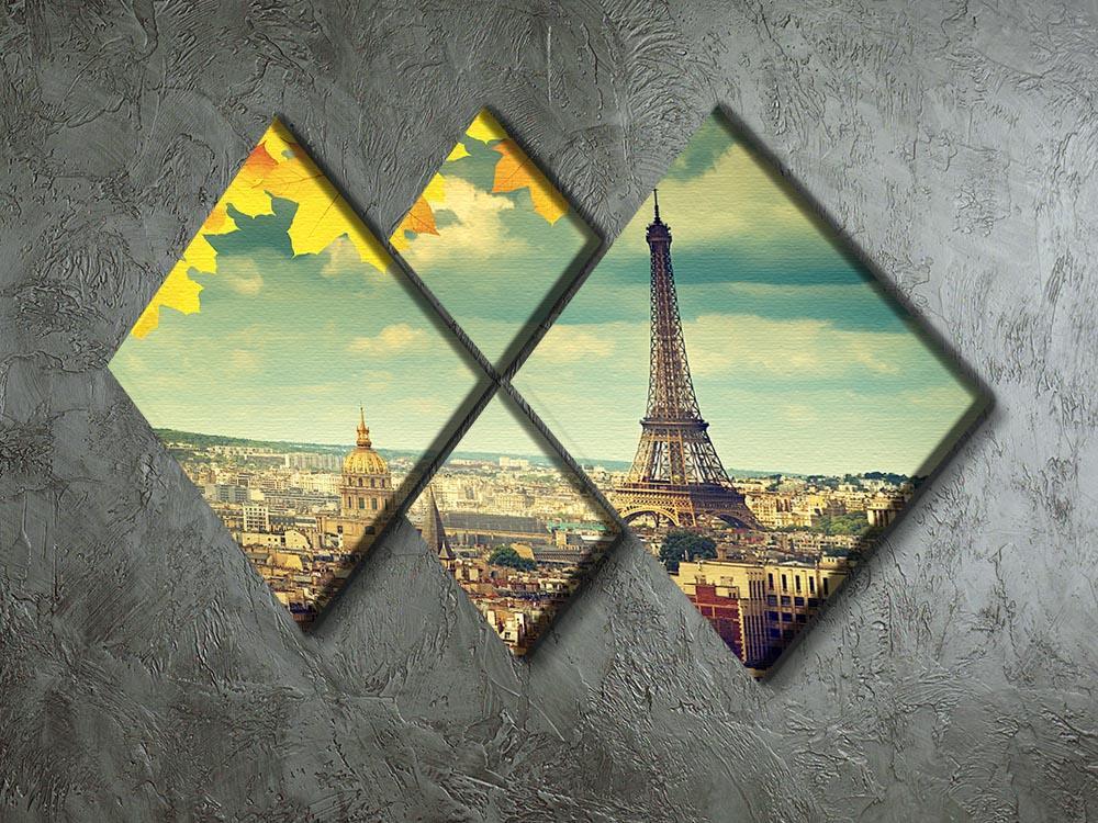 autumn leaves in Paris and Eiffel tower 4 Square Multi Panel Canvas  - Canvas Art Rocks - 2