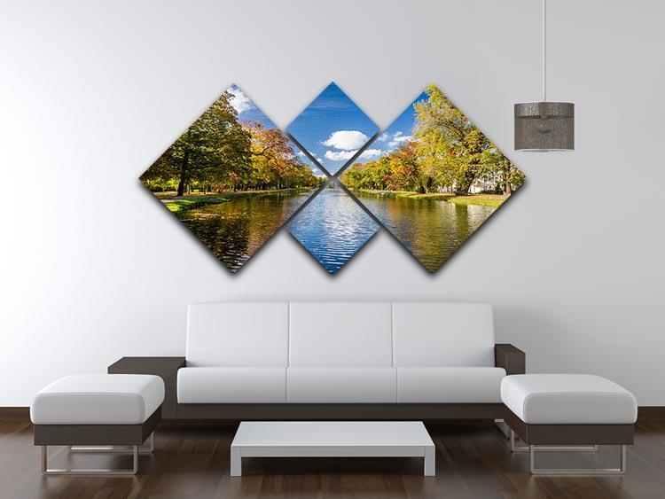 autumn park on the river 4 Square Multi Panel Canvas  - Canvas Art Rocks - 3
