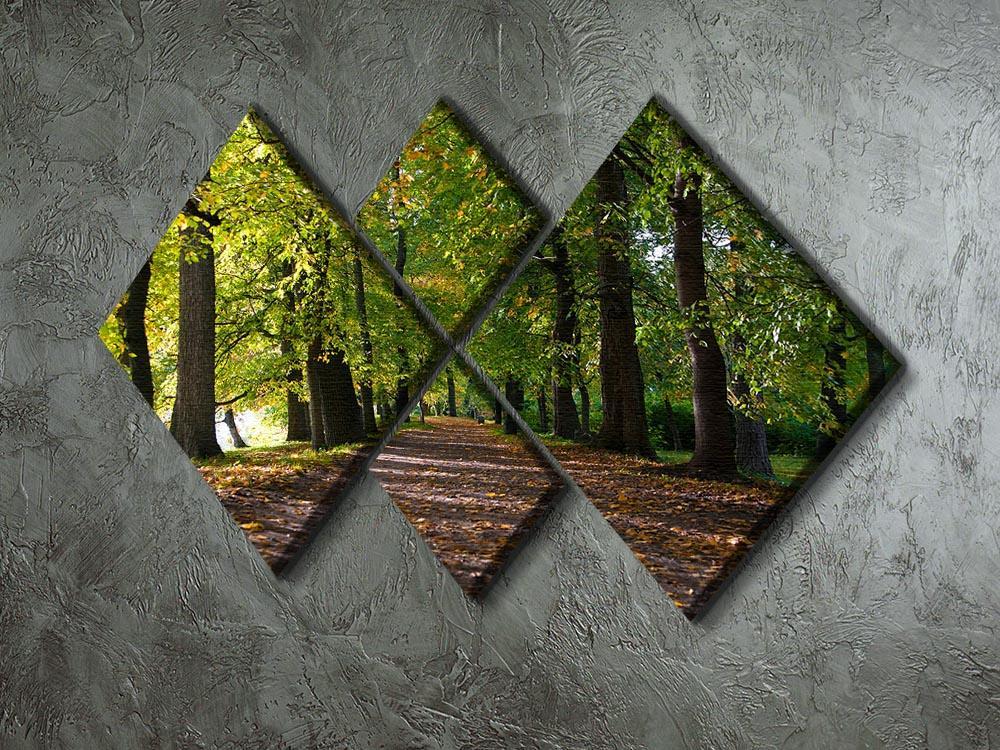 autumn road with leaves in park 4 Square Multi Panel Canvas  - Canvas Art Rocks - 2