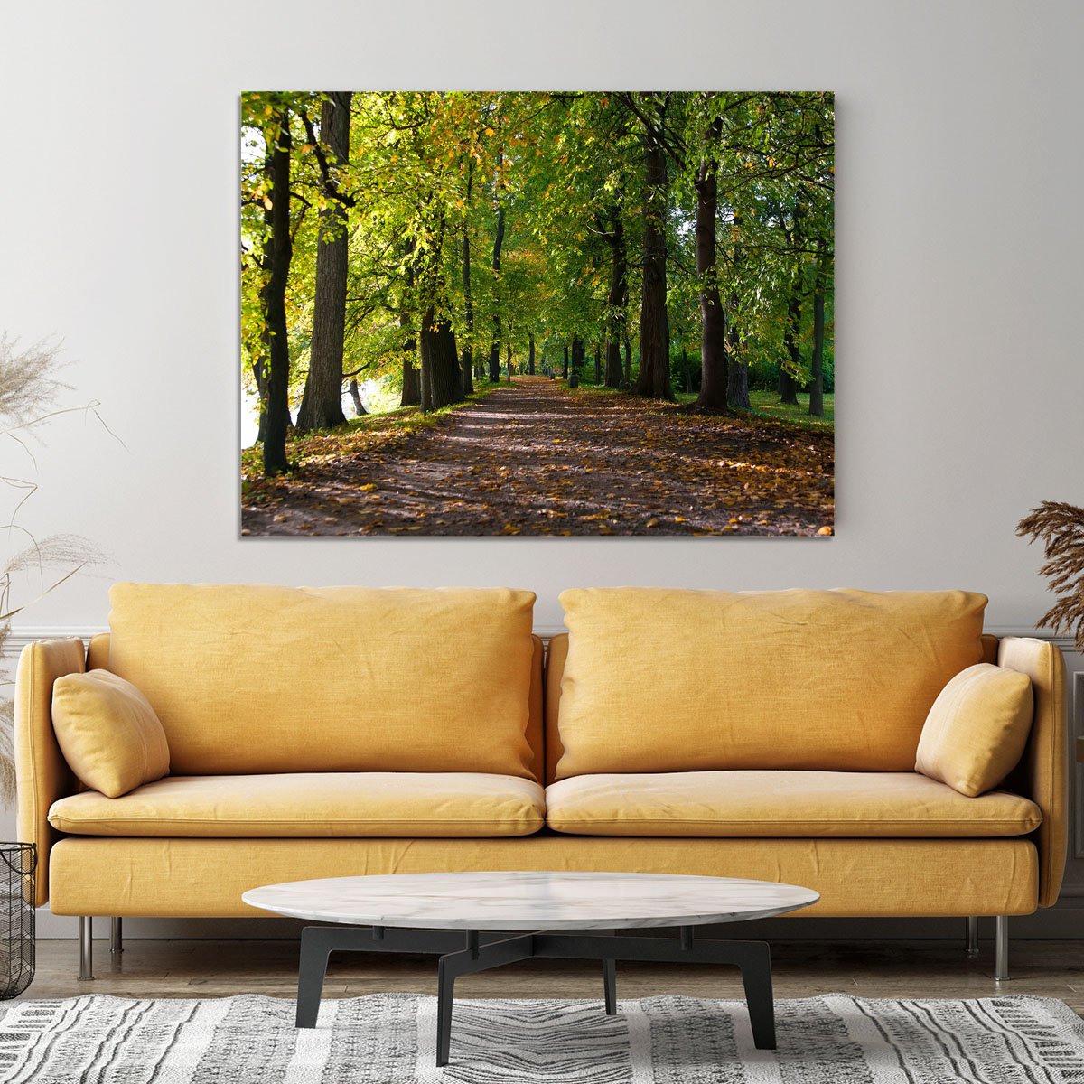 autumn road with leaves in park Canvas Print or Poster