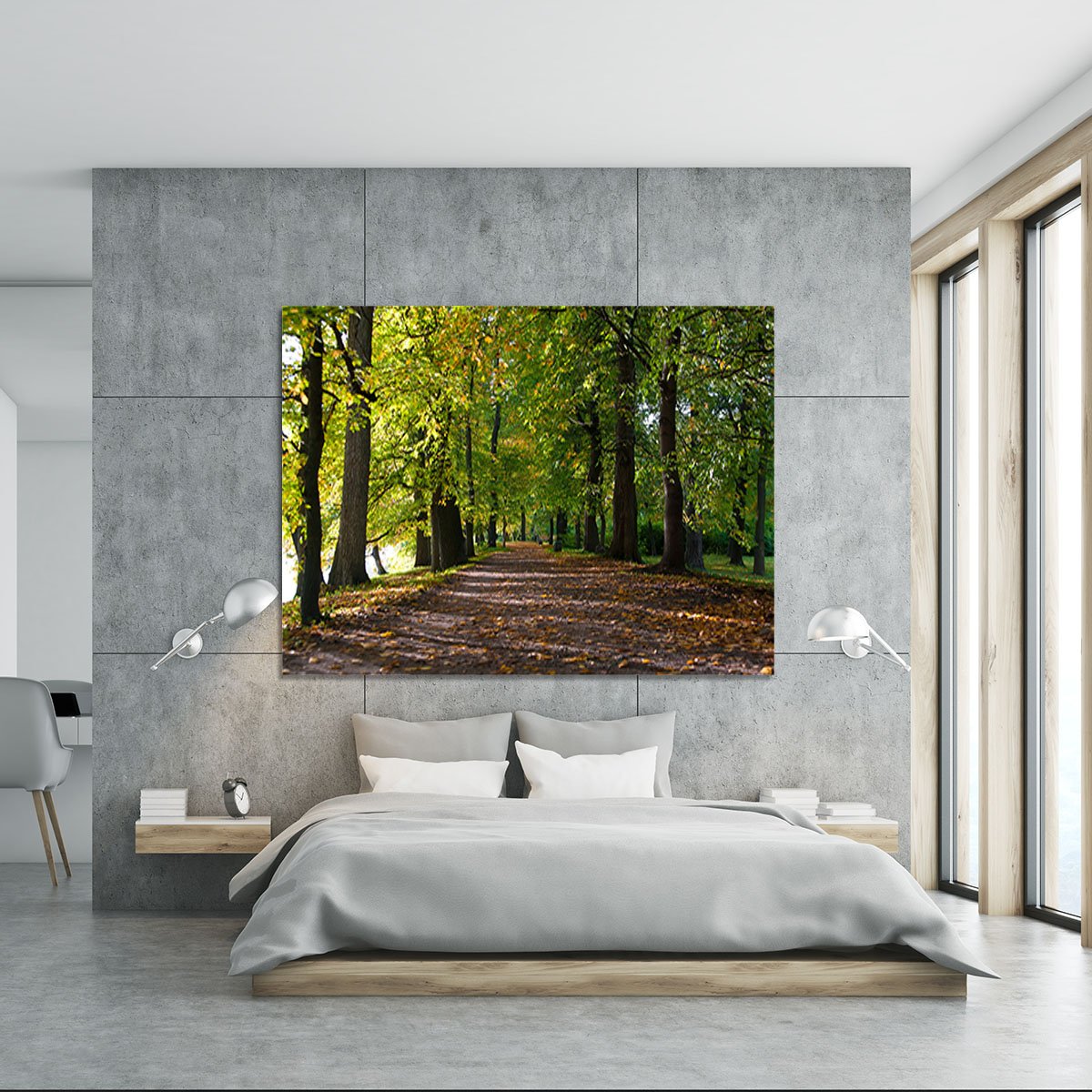 autumn road with leaves in park Canvas Print or Poster