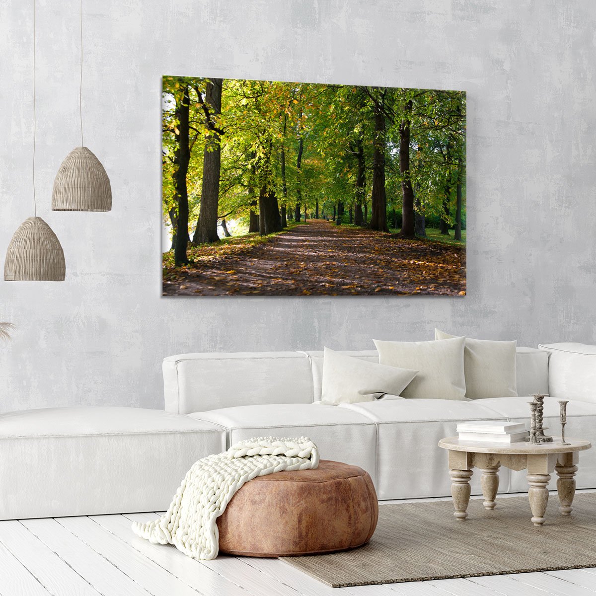 autumn road with leaves in park Canvas Print or Poster