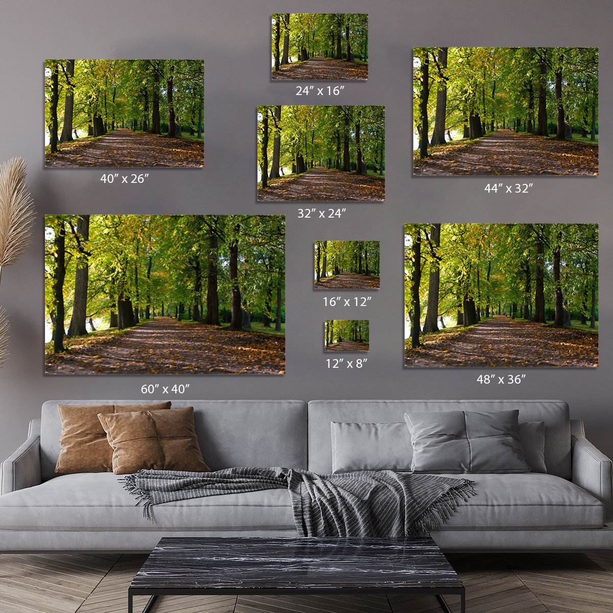 autumn road with leaves in park Canvas Print or Poster