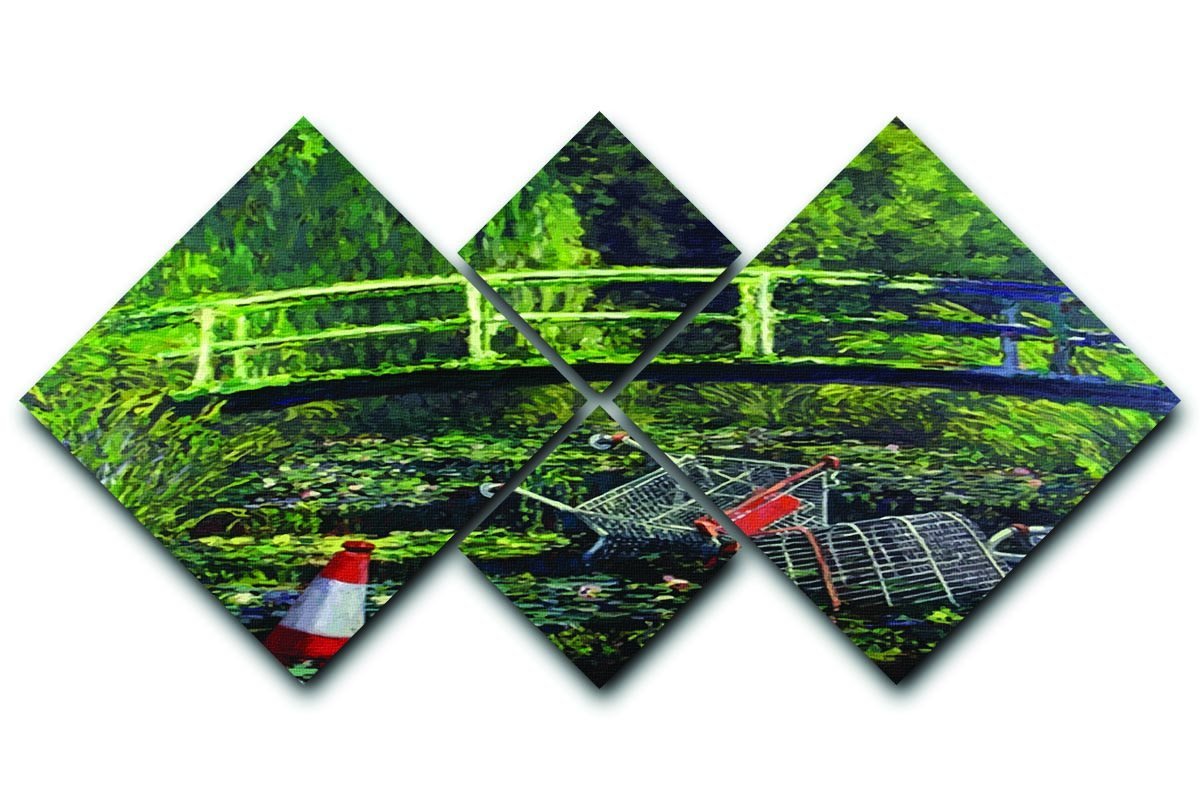 banksy Water Lilies Trash 4 Square Multi Panel Canvas  - Canvas Art Rocks - 1