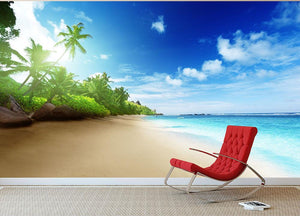 beach in sunset time on Mahe island Wall Mural Wallpaper - Canvas Art Rocks - 2