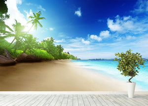 beach in sunset time on Mahe island Wall Mural Wallpaper - Canvas Art Rocks - 4