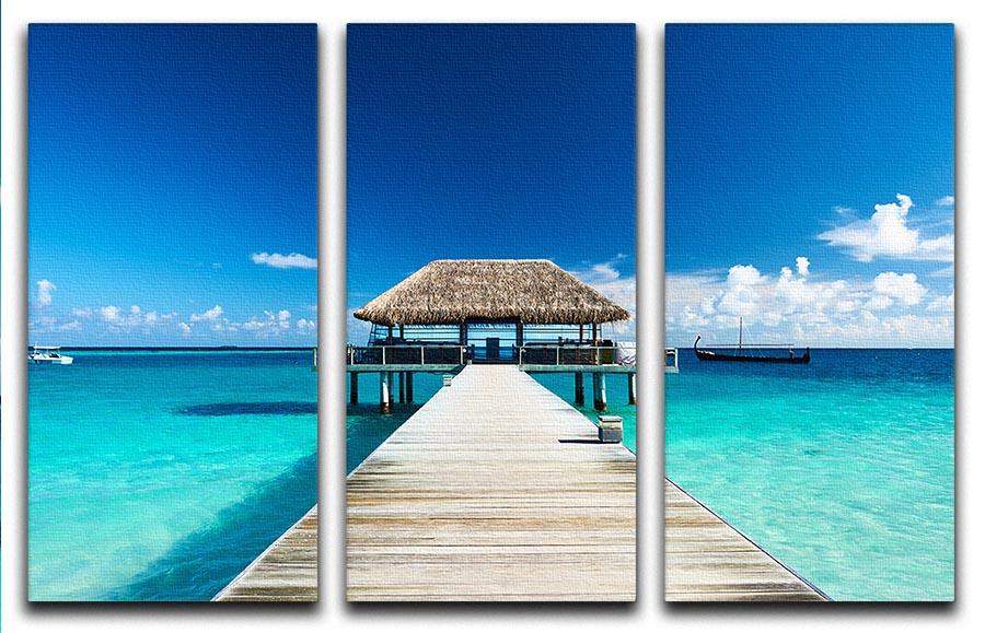 beach with jetty at Maldives 3 Split Panel Canvas Print - Canvas Art Rocks - 1