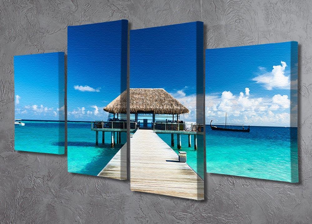 beach with jetty at Maldives 4 Split Panel Canvas - Canvas Art Rocks - 2