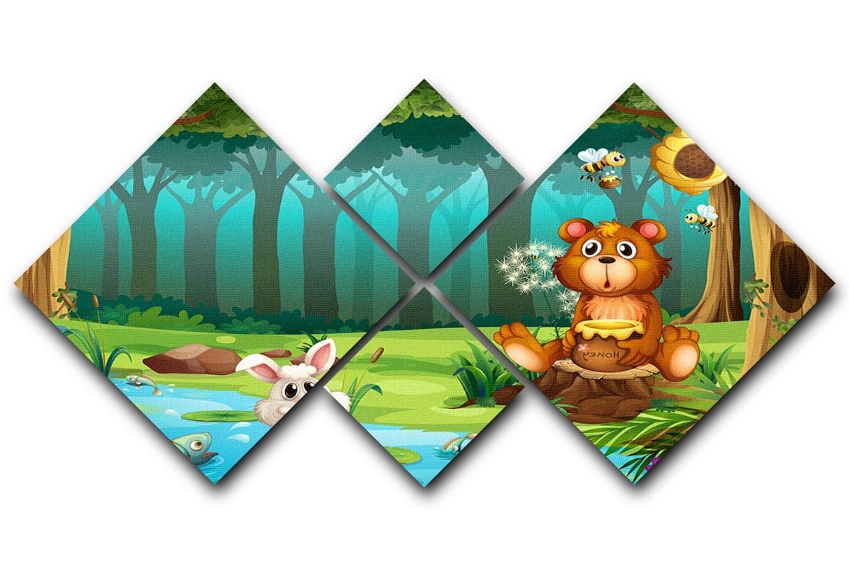 bear in a jungle 4 Square Multi Panel Canvas - Canvas Art Rocks - 1