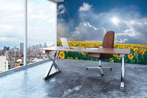 big sunflowers field and blue sky Wall Mural Wallpaper - Canvas Art Rocks - 3