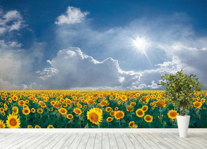 big sunflowers field and blue sky Wall Mural Wallpaper - Canvas Art Rocks - 4