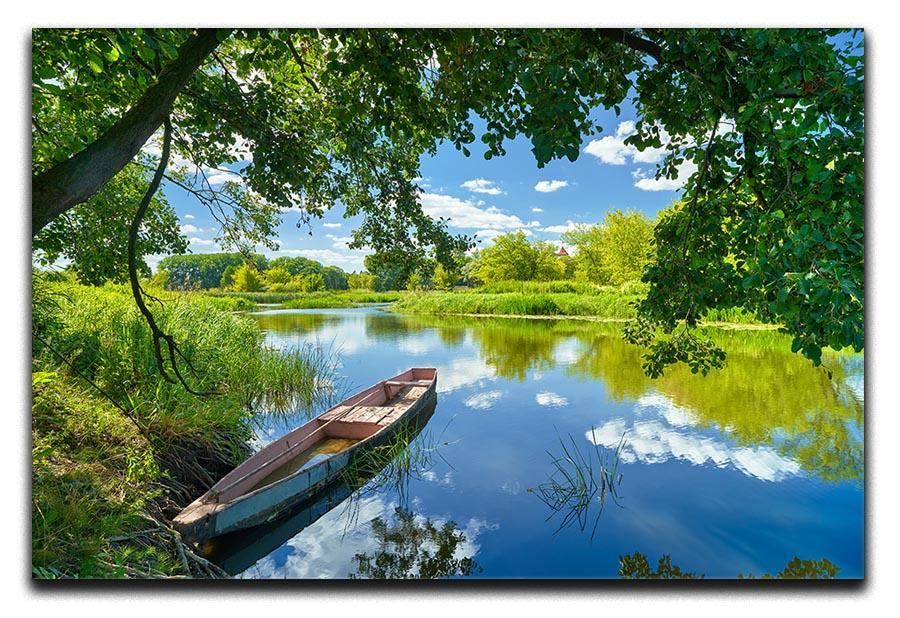 blue sky clouds Narew river boat Canvas Print or Poster  - Canvas Art Rocks - 1