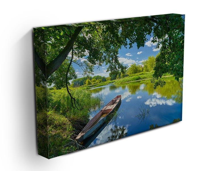 blue sky clouds Narew river boat Canvas Print or Poster - Canvas Art Rocks - 3