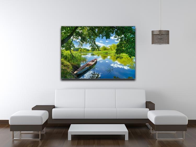 blue sky clouds Narew river boat Canvas Print or Poster - Canvas Art Rocks - 4