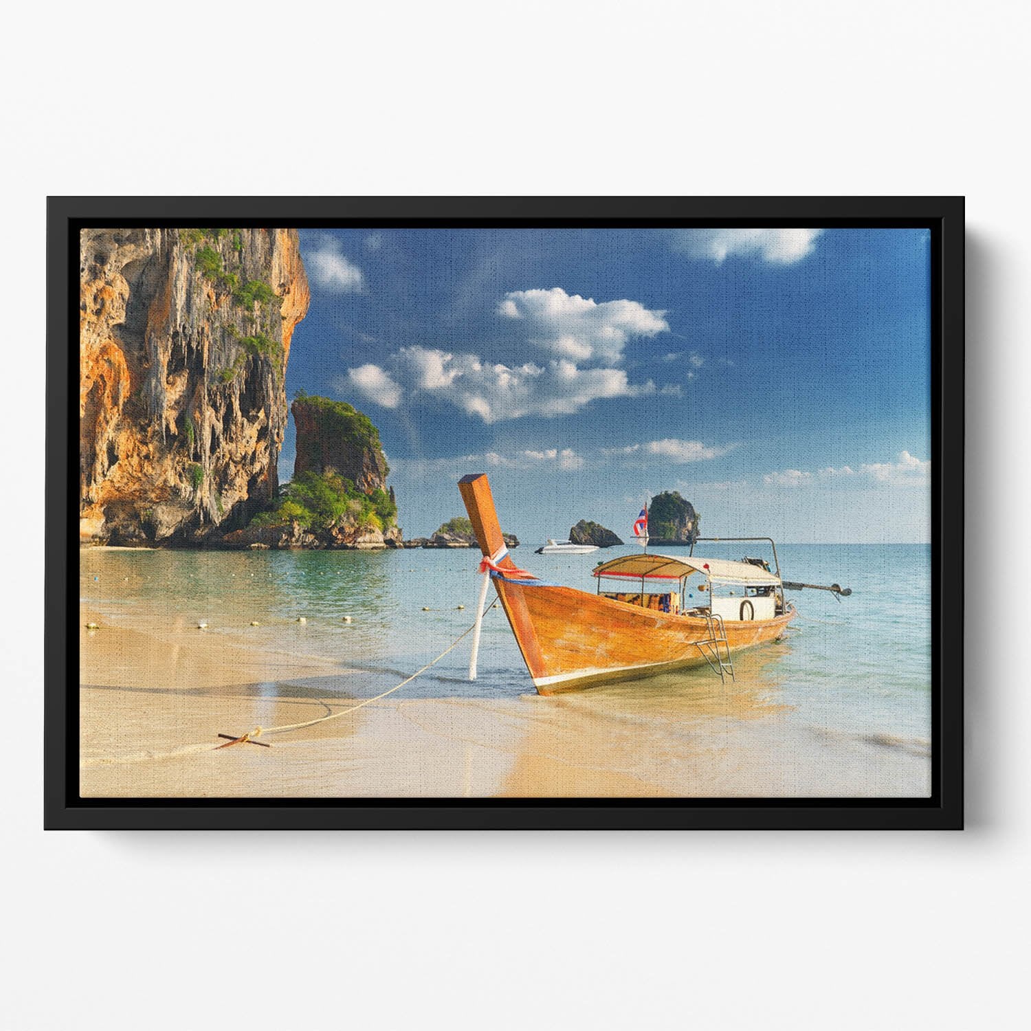 boats on Railay Beach Krabi Floating Framed Canvas