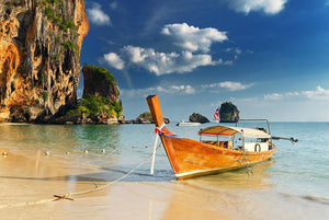 boats on Railay Beach Krabi Wall Mural Wallpaper - Canvas Art Rocks - 1